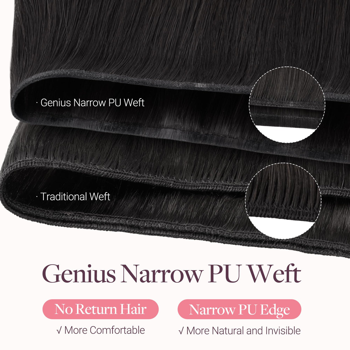 GOO GOO Invisible PU Weft Hair Extensions close-up of texture
