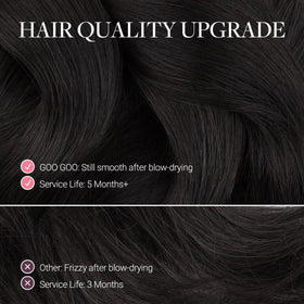 GOO GOO Invisible PU Weft Hair Extensions displayed with styling tools
