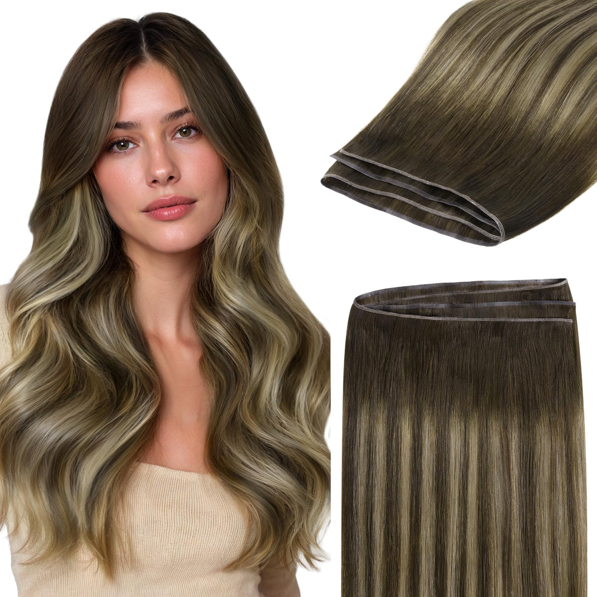 GOO GOO Invisible PU Weft Hair Extensions front view