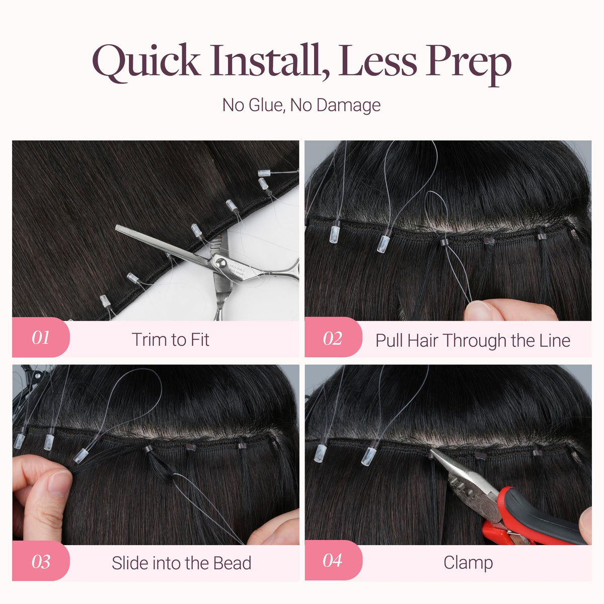 GOO GOO Micro Beaded Weft Hair Extensions close-up of micro beads