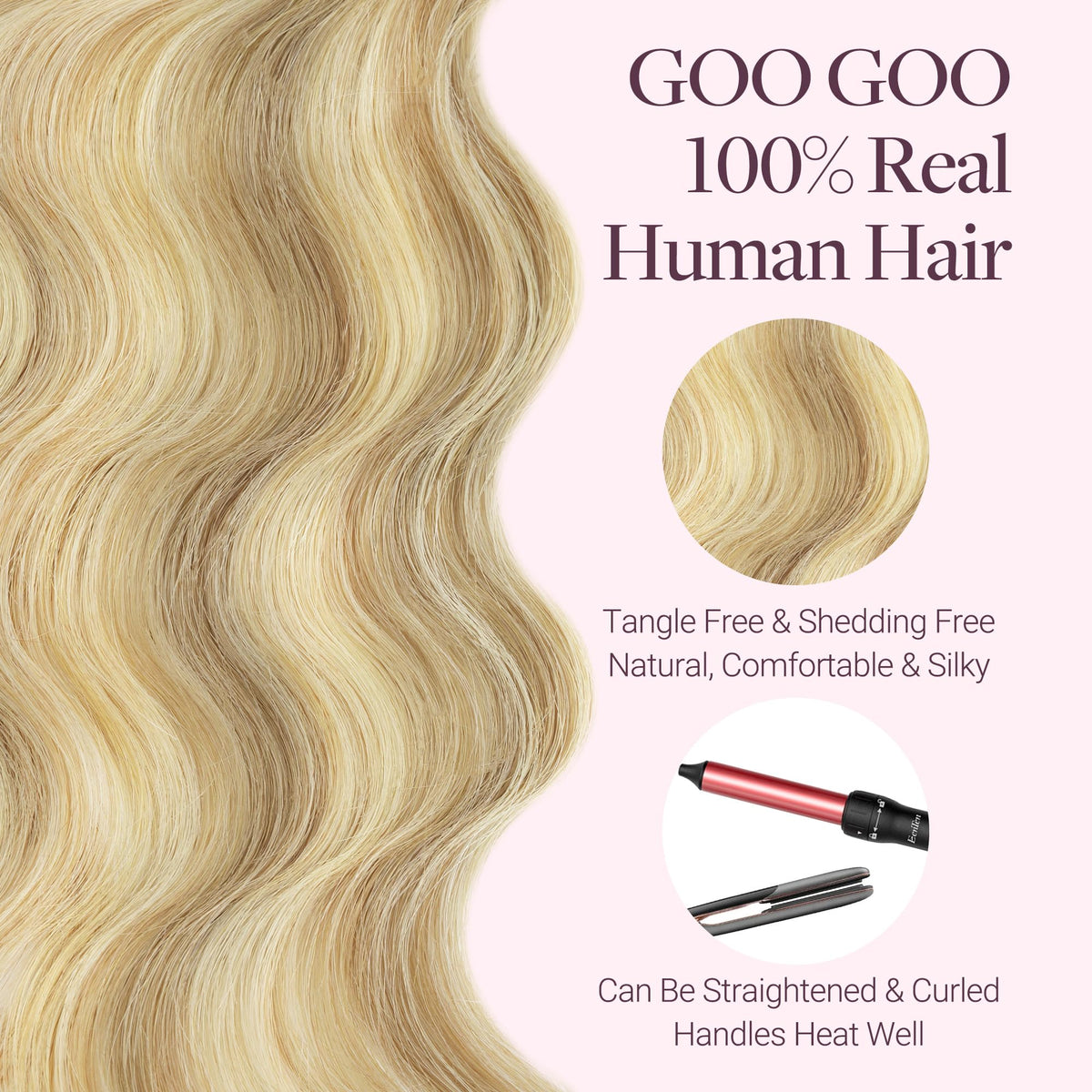 GOO GOO Micro Beaded Weft Hair Extensions curled for volume