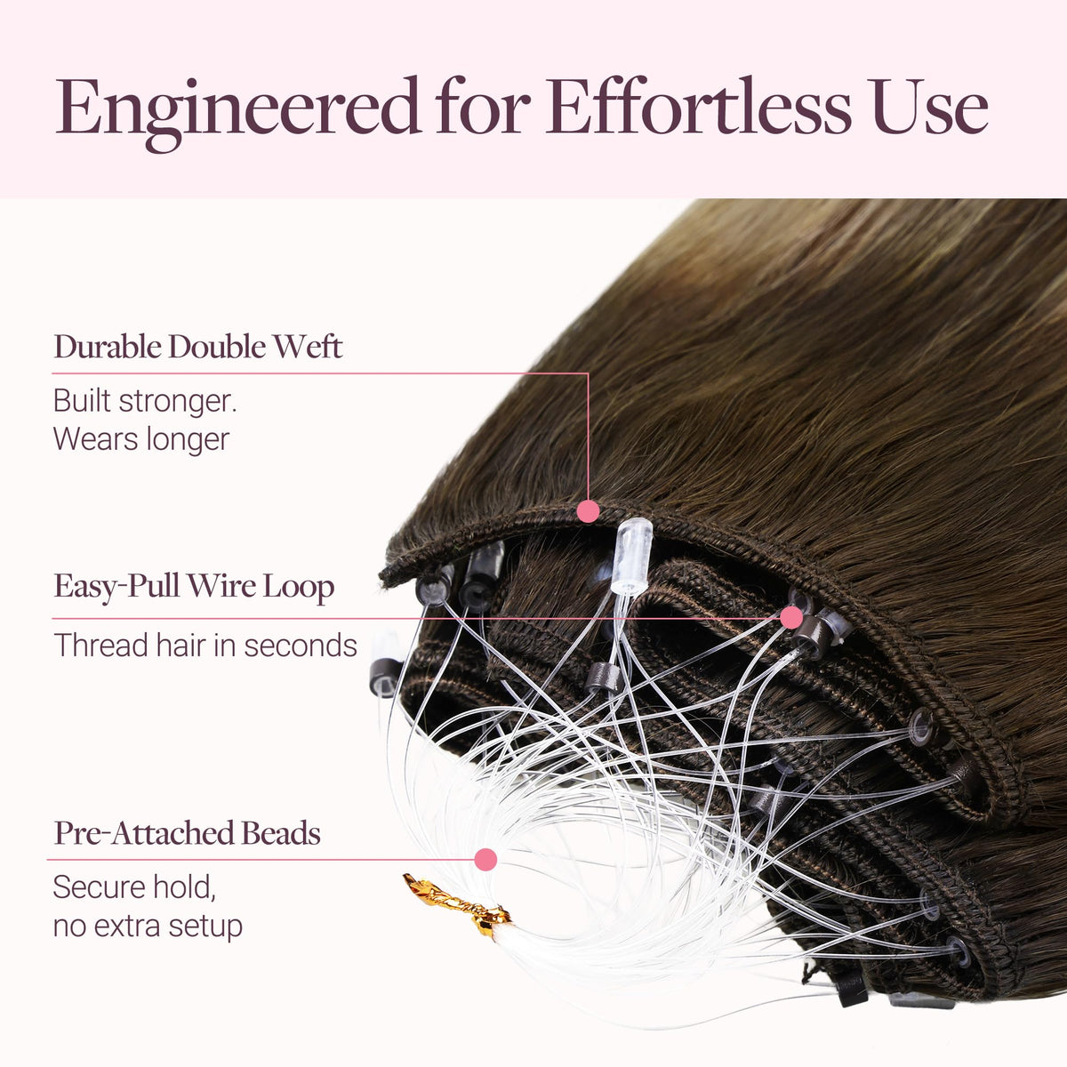 GOO GOO Micro Beaded Weft Hair Extensions displayed with styling tools