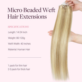 GOO GOO Micro Beaded Weft Hair Extensions displayed with styling tools
