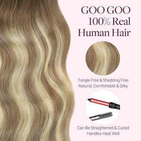 GOO GOO Micro Beaded Weft Hair Extensions in a natural setting