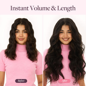 GOO GOO Micro Beaded Weft Hair Extensions in a straightened style