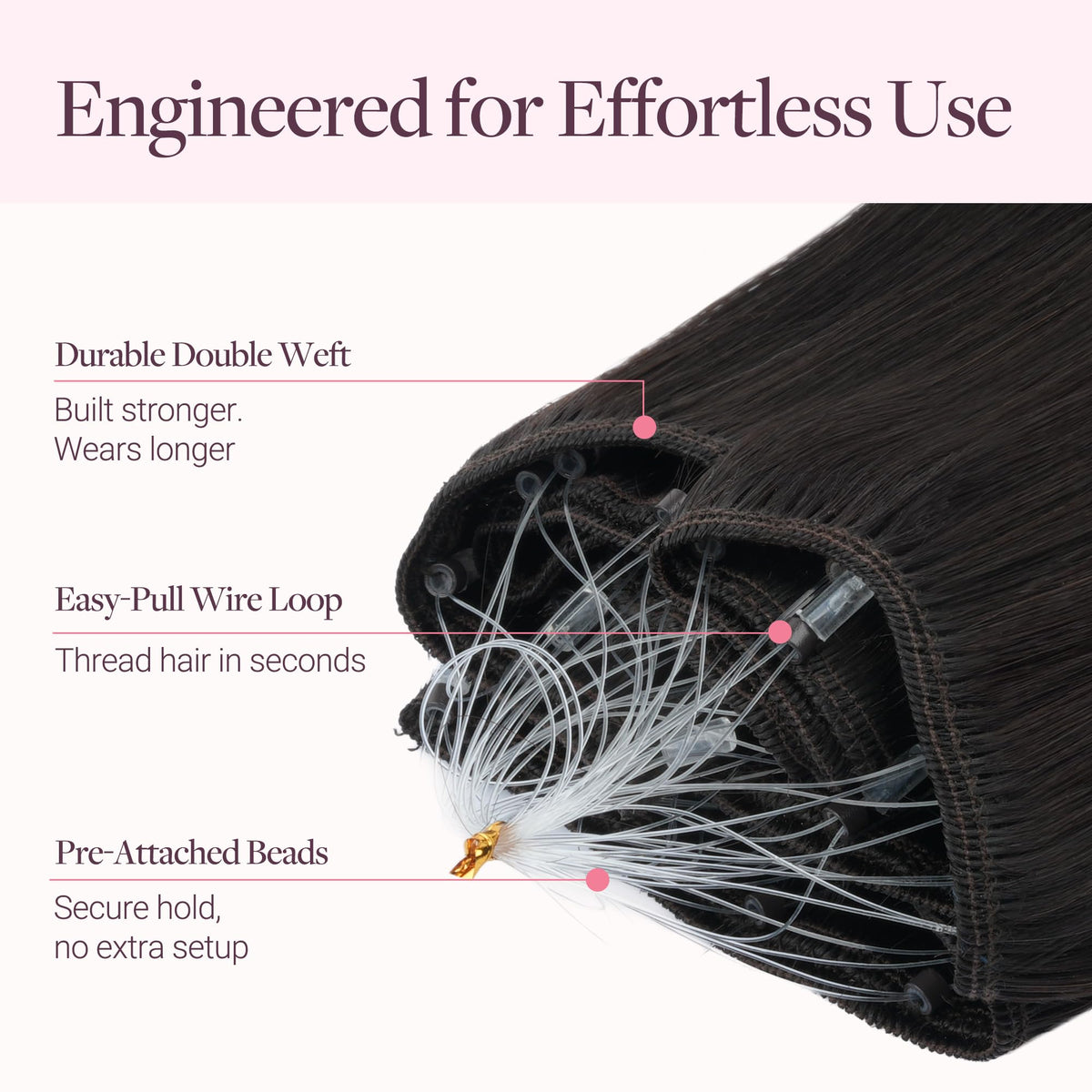 GOO GOO Micro Beaded Weft Hair Extensions styled in a ponytail