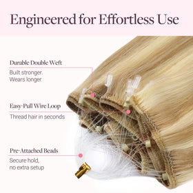 GOO GOO Micro Beaded Weft Hair Extensions styled in a wavy look