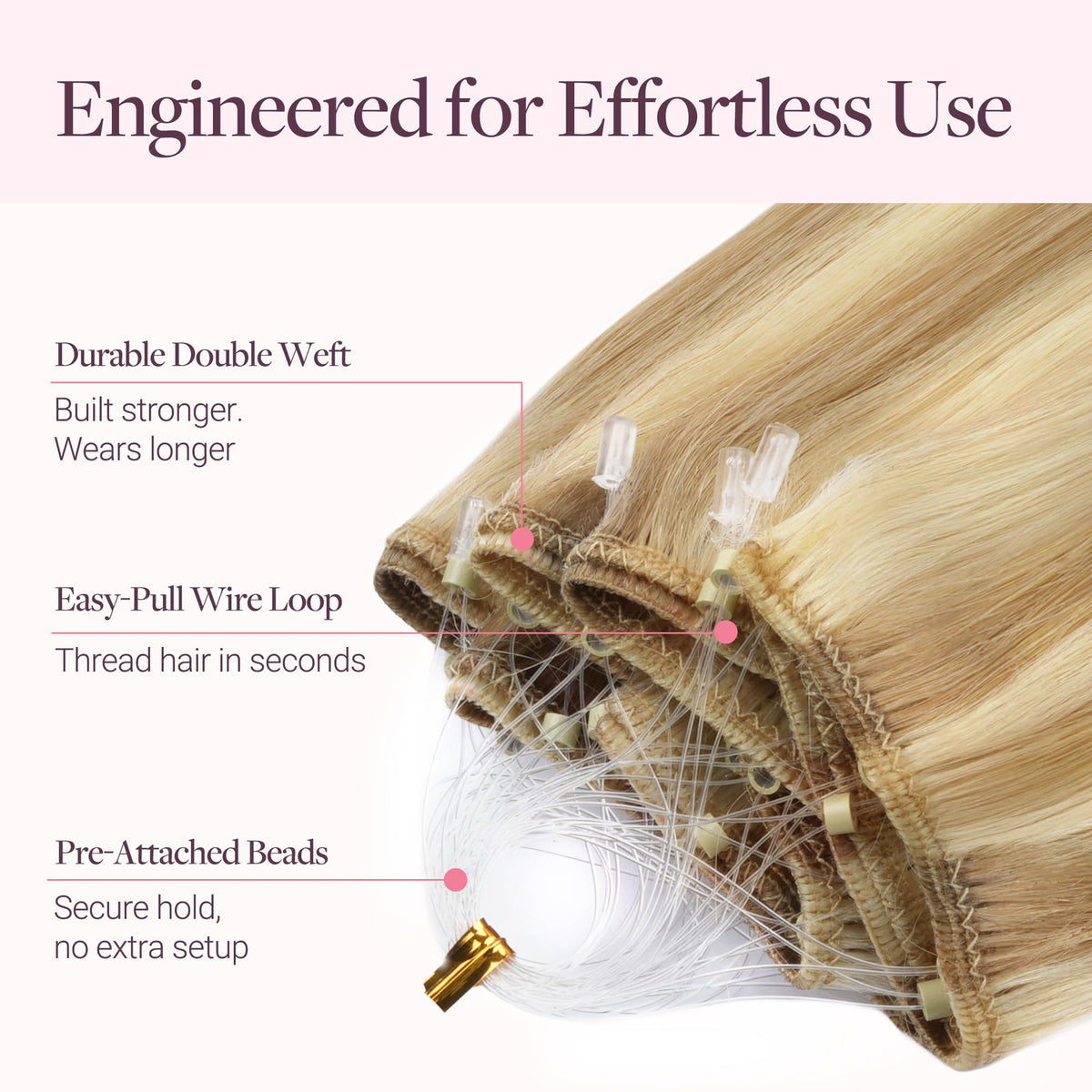 GOO GOO Micro Beaded Weft Hair Extensions styled in long hair