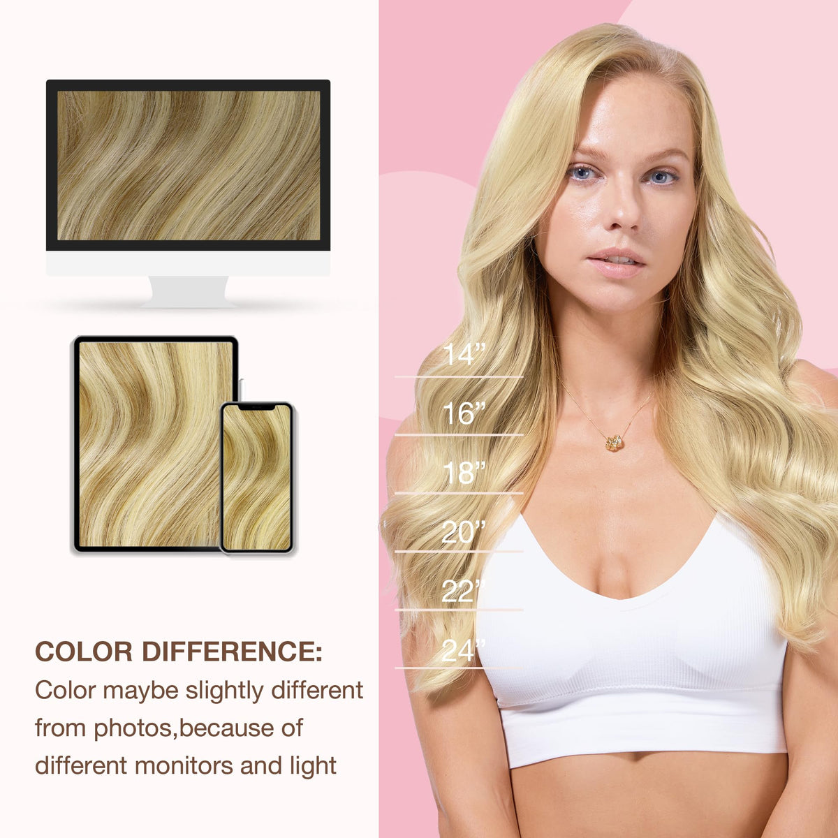 GOO GOO Sew in Hair Extensions 14inch Light Blonde back view