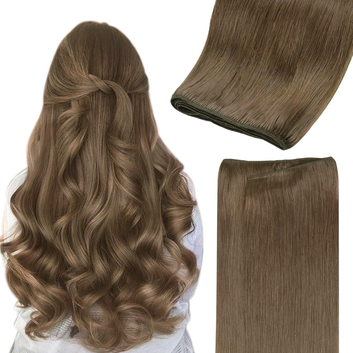 GOO GOO Sew in Hair Extensions 16 inch Light Ash Brown front view