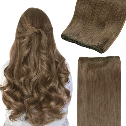 GOO GOO Sew in Hair Extensions 16 inch Light Ash Brown front view