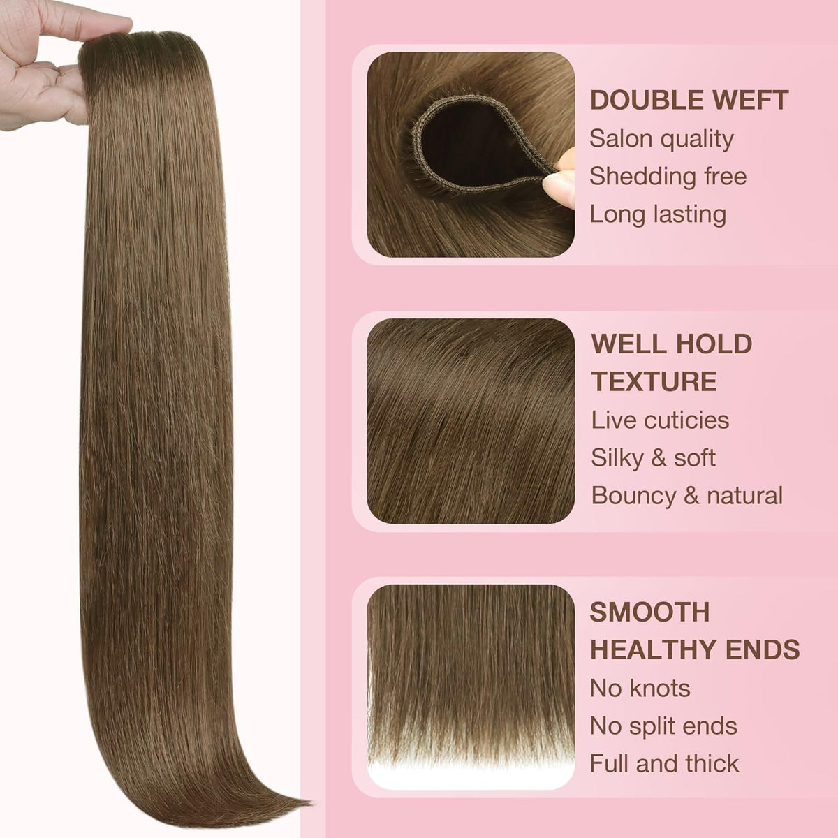 GOO GOO Sew in Hair Extensions 16 inch Light Ash Brown texture