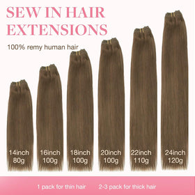 GOO GOO Sew in Hair Extensions 16 inch Light Ash Brown weft details
