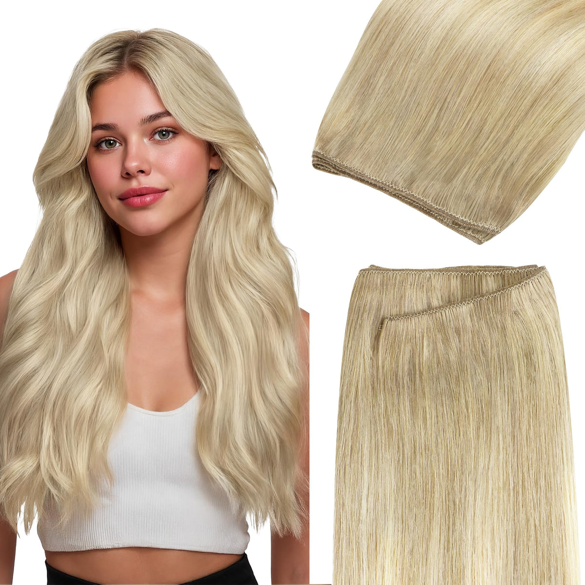 GOO GOO Sew in Hair Extensions 16inch Natural Blonde Balayage front view