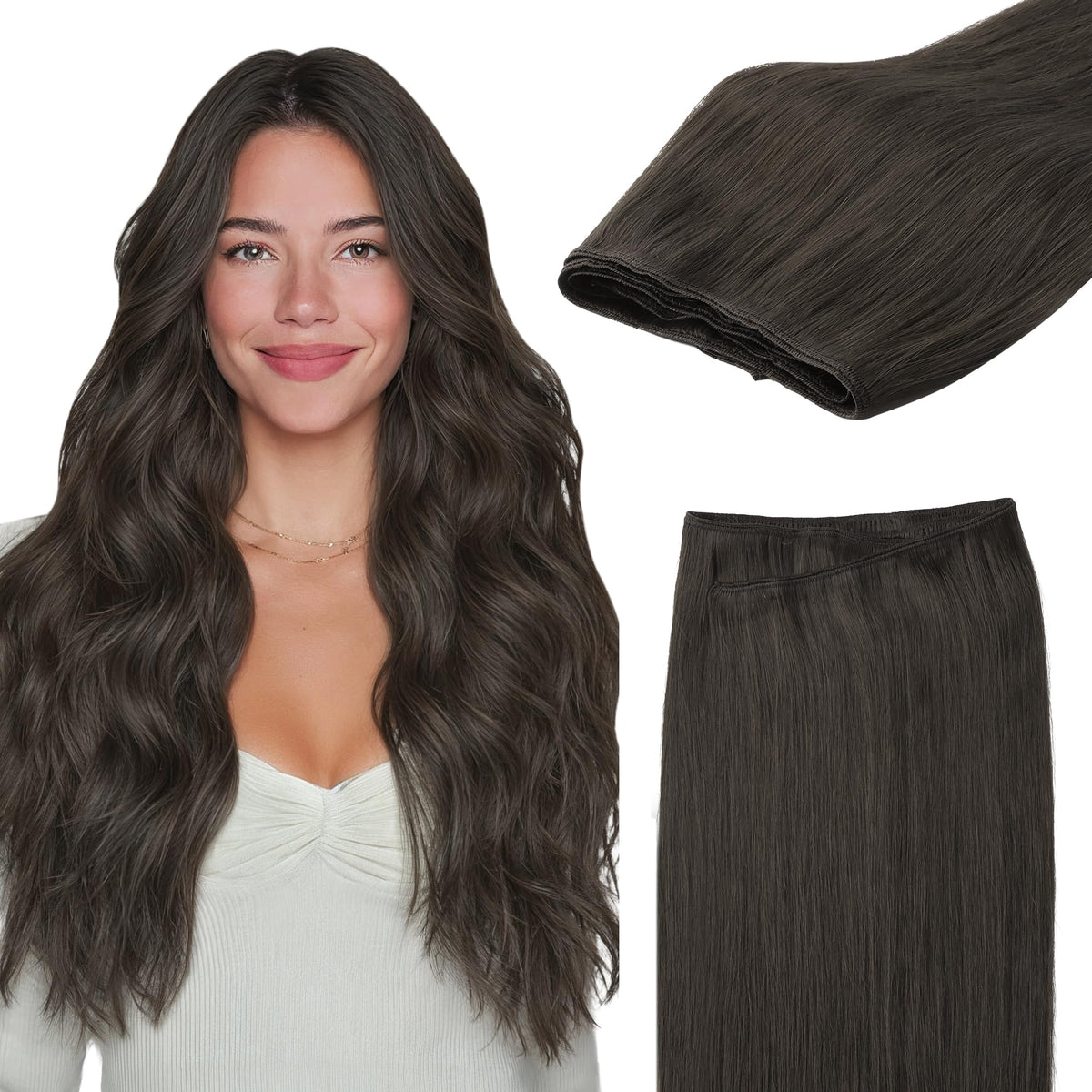 GOO GOO Sew in Hair Extensions 1C Mocha Brown front view