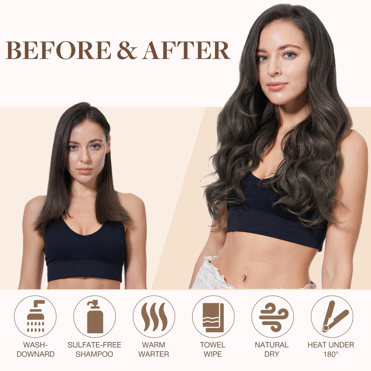 GOO GOO Sew in Hair Extensions 1C Mocha Brown in use