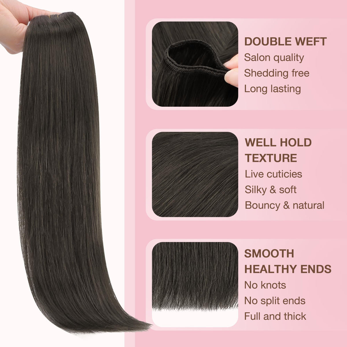 GOO GOO Sew in Hair Extensions 1C Mocha Brown styling options