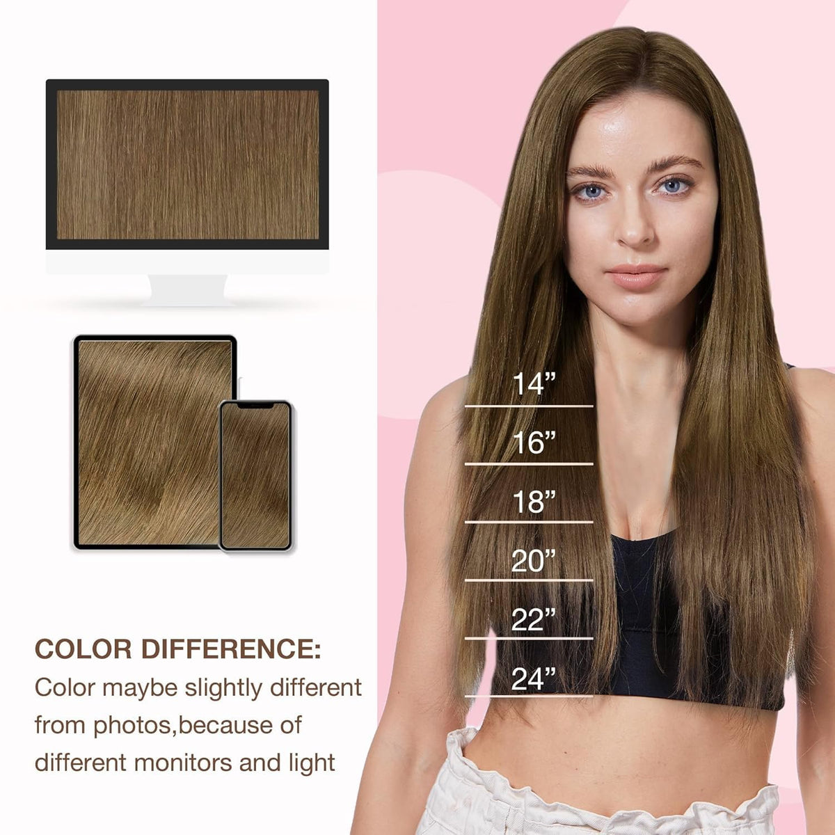 GOO GOO Sew in Hair Extensions 22 Inch Light Ash Brown back view
