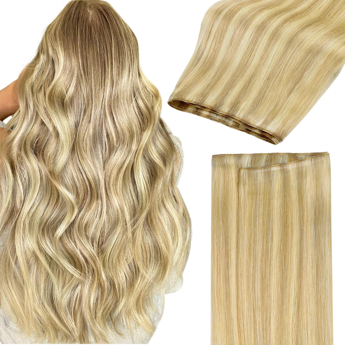 GOO GOO Sew in Hair Extensions 22-inch with Dirty Blonde Highlights front view