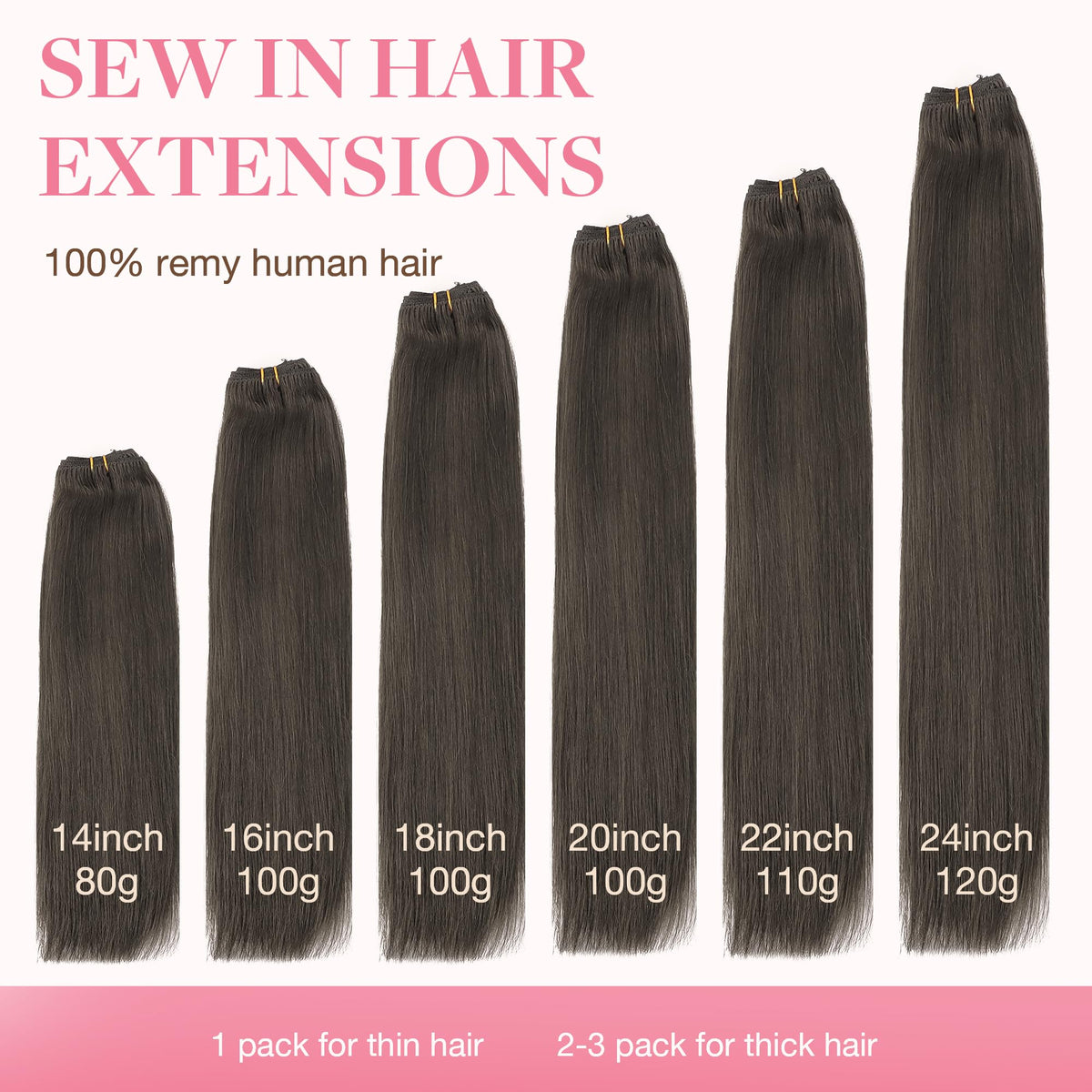 GOO GOO Sew in Hair Extensions 24inch Mocha Brown weft detail