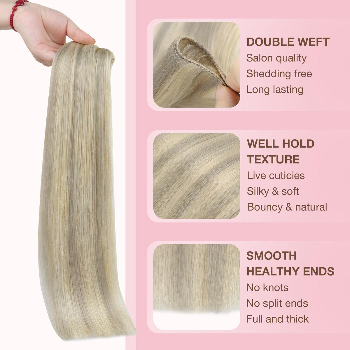 GOO GOO Sew In Hair Extensions close-up of double weft design