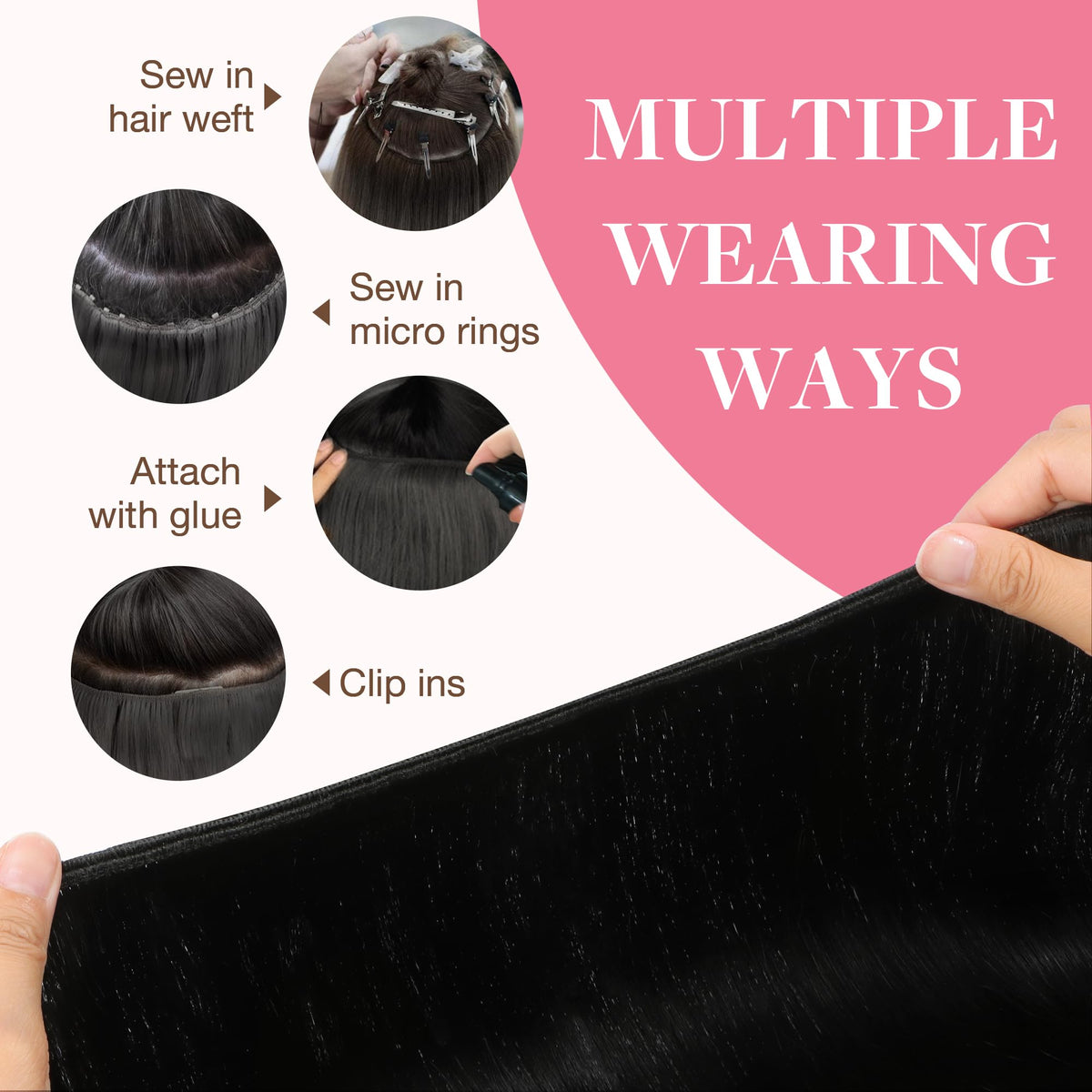 GOO GOO Sew In Hair Extensions displayed with styling tools