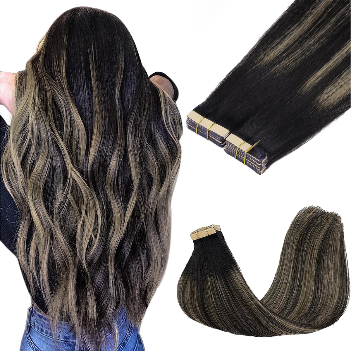 GOO GOO Tape in Hair Extensions 10" #1B/19/1B front view