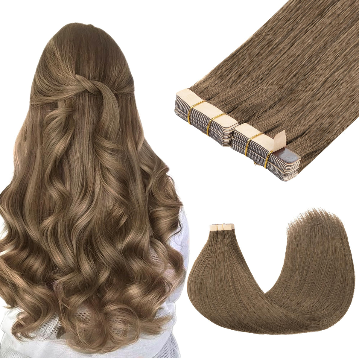 GOO GOO Tape in Hair Extensions 10" 40pcs Light Ash Brown front view
