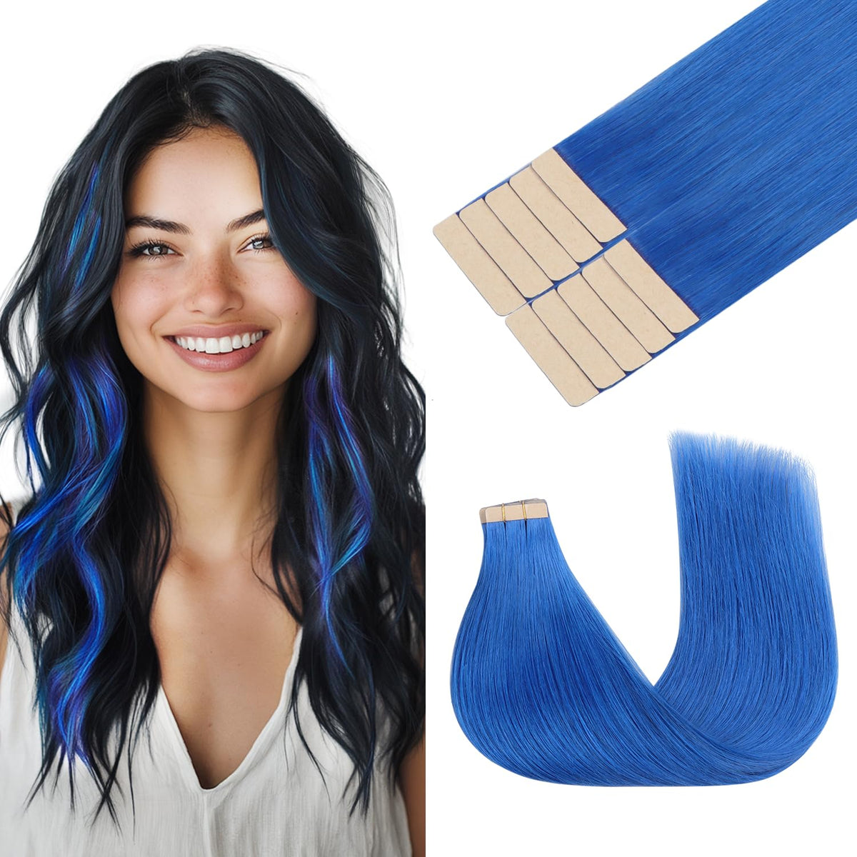 GOO GOO Tape in Hair Extensions 10" #Blue front view