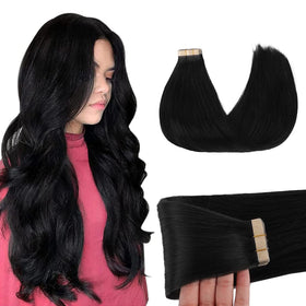 GOO GOO Tape in Hair Extensions 10 inch Jet Black front view
