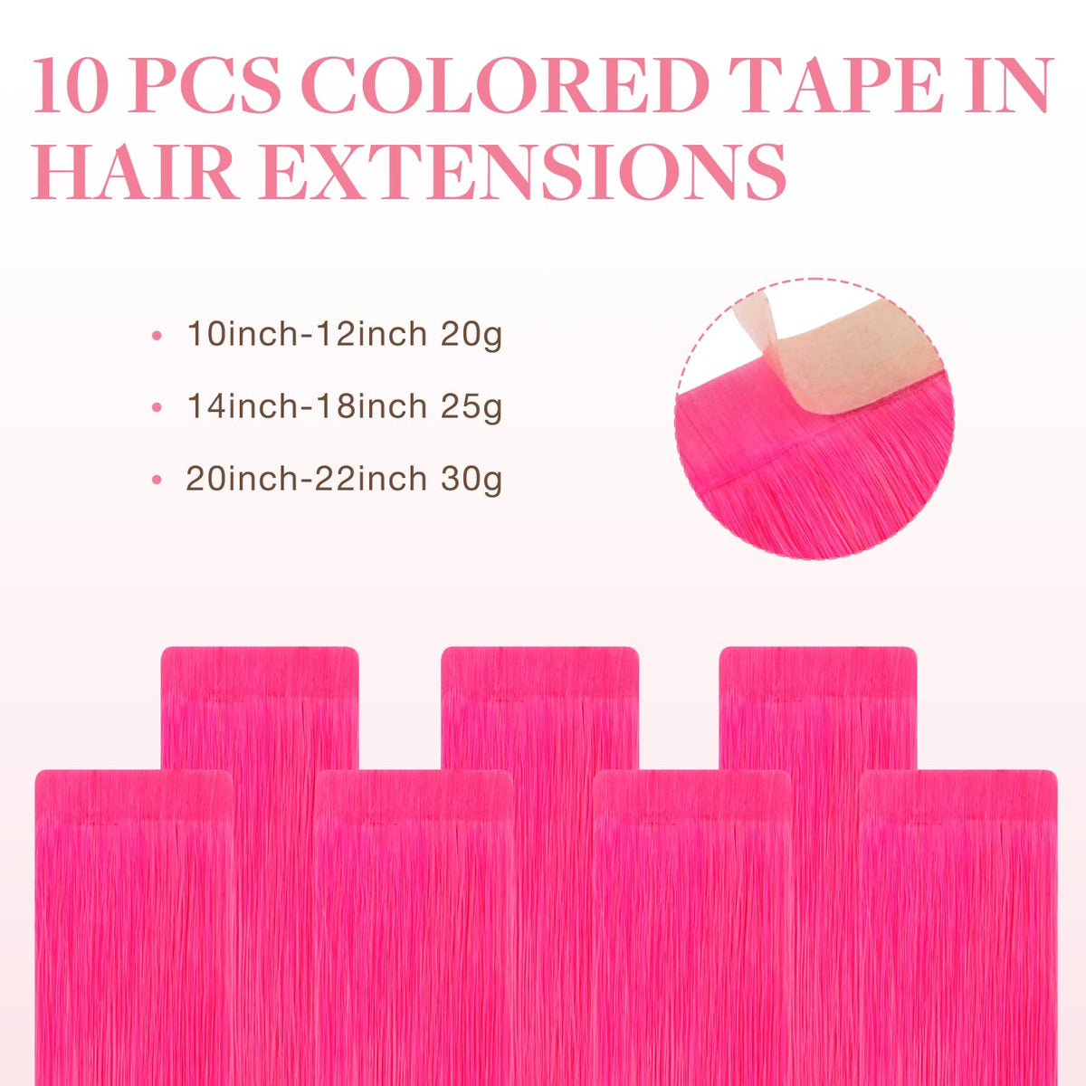 GOO GOO Tape in Hair Extensions 10-inch Pink close-up of tape