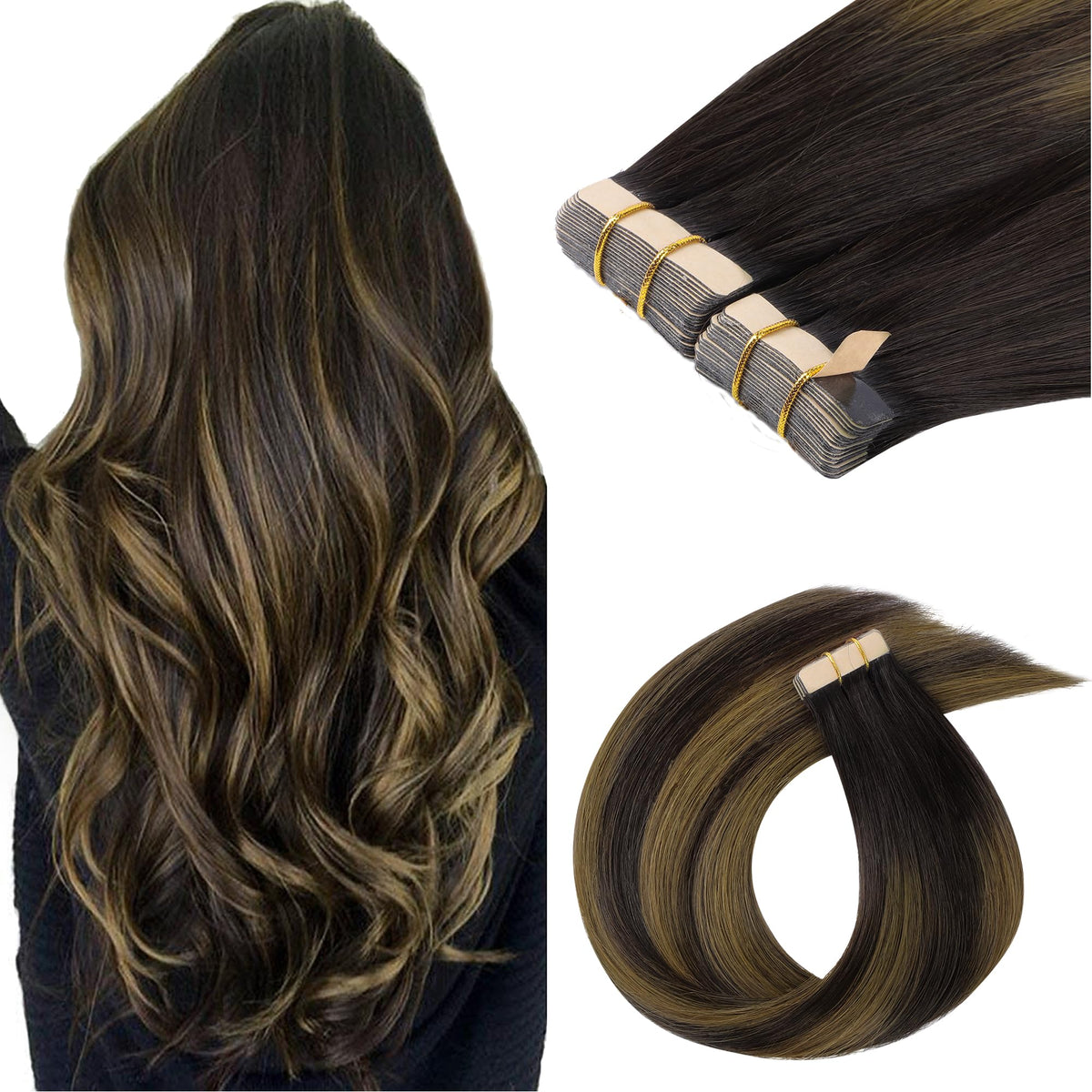 GOO GOO Tape in Hair Extensions 10inch 40pcs Balayage front view