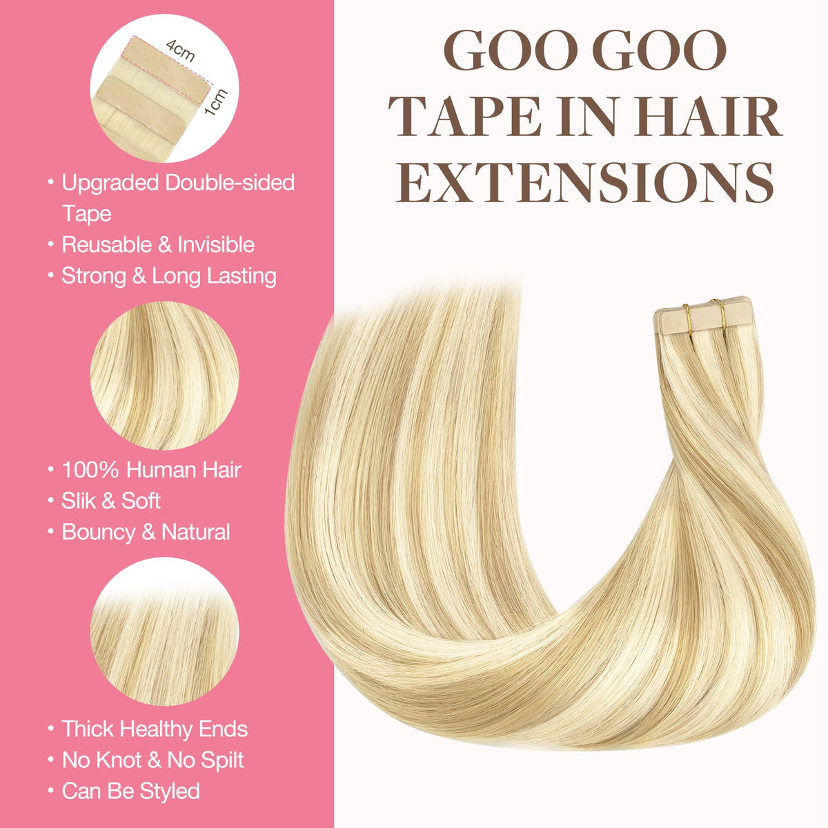 GOO GOO Tape in Hair Extensions 12 inch #18D/22F packaging