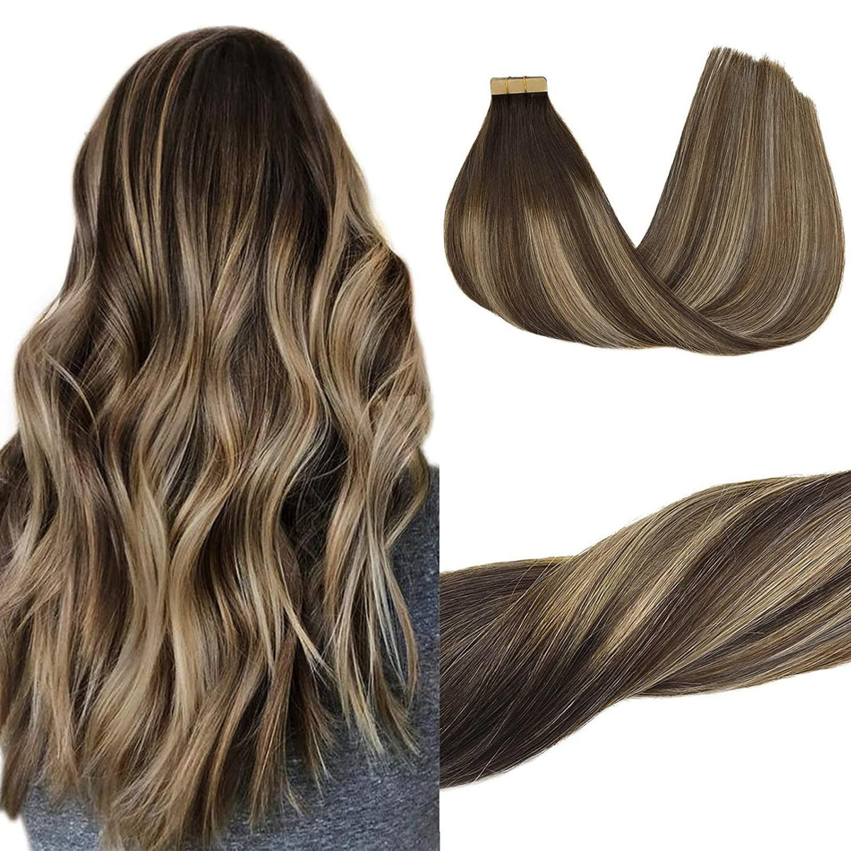 GOO GOO Tape in Hair Extensions 12 inch chocolate brown to honey blonde