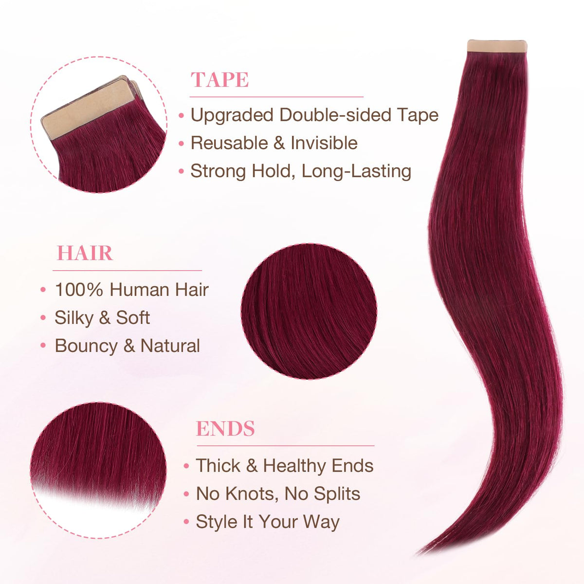 GOO GOO Tape in Hair Extensions 14" Burgundy Red packaging