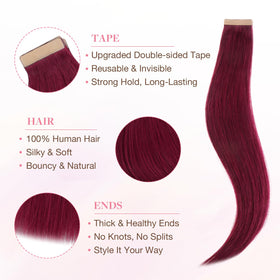 GOO GOO Tape in Hair Extensions 14" Burgundy Red packaging