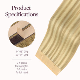 GOO GOO Tape in Hair Extensions 14-inch #16/22 applied to model's hair