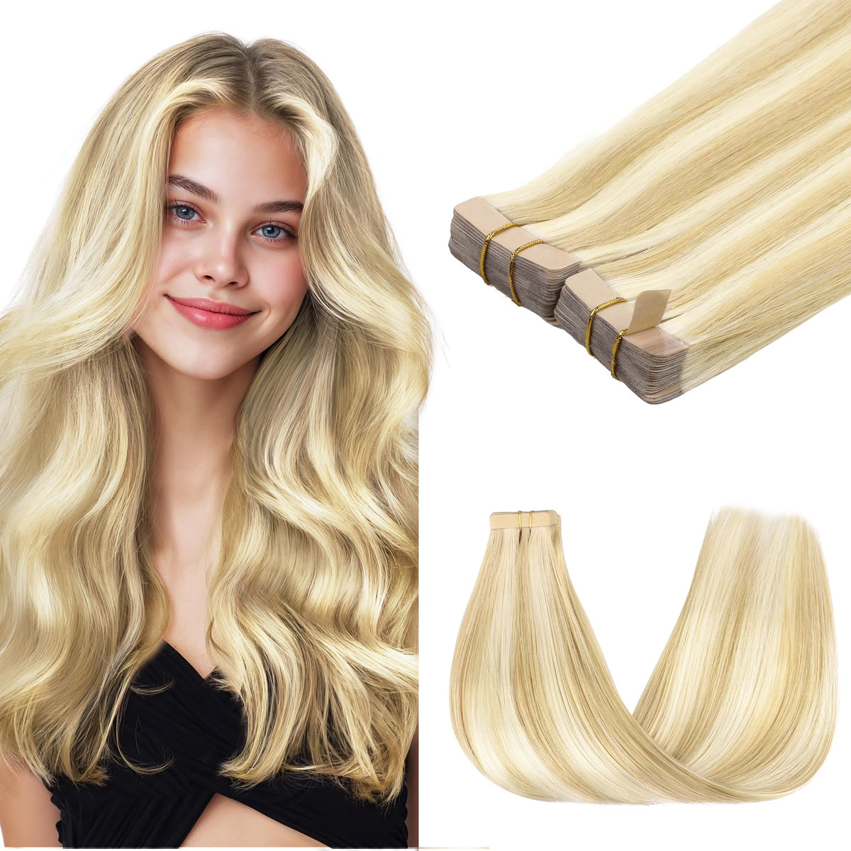 GOO GOO Tape in Hair Extensions 14 inch #18D/22F front view