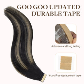 GOO GOO Tape in Hair Extensions 14-inch #1B/19/1B close-up of tape