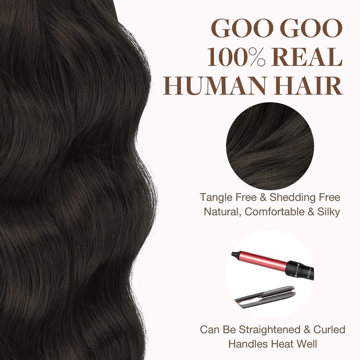 GOO GOO Tape in Hair Extensions 14-inch #1C Mocha Brown styling options