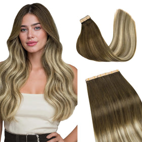 GOO GOO Tape in Hair Extensions 14-inch #3/8/613 front view