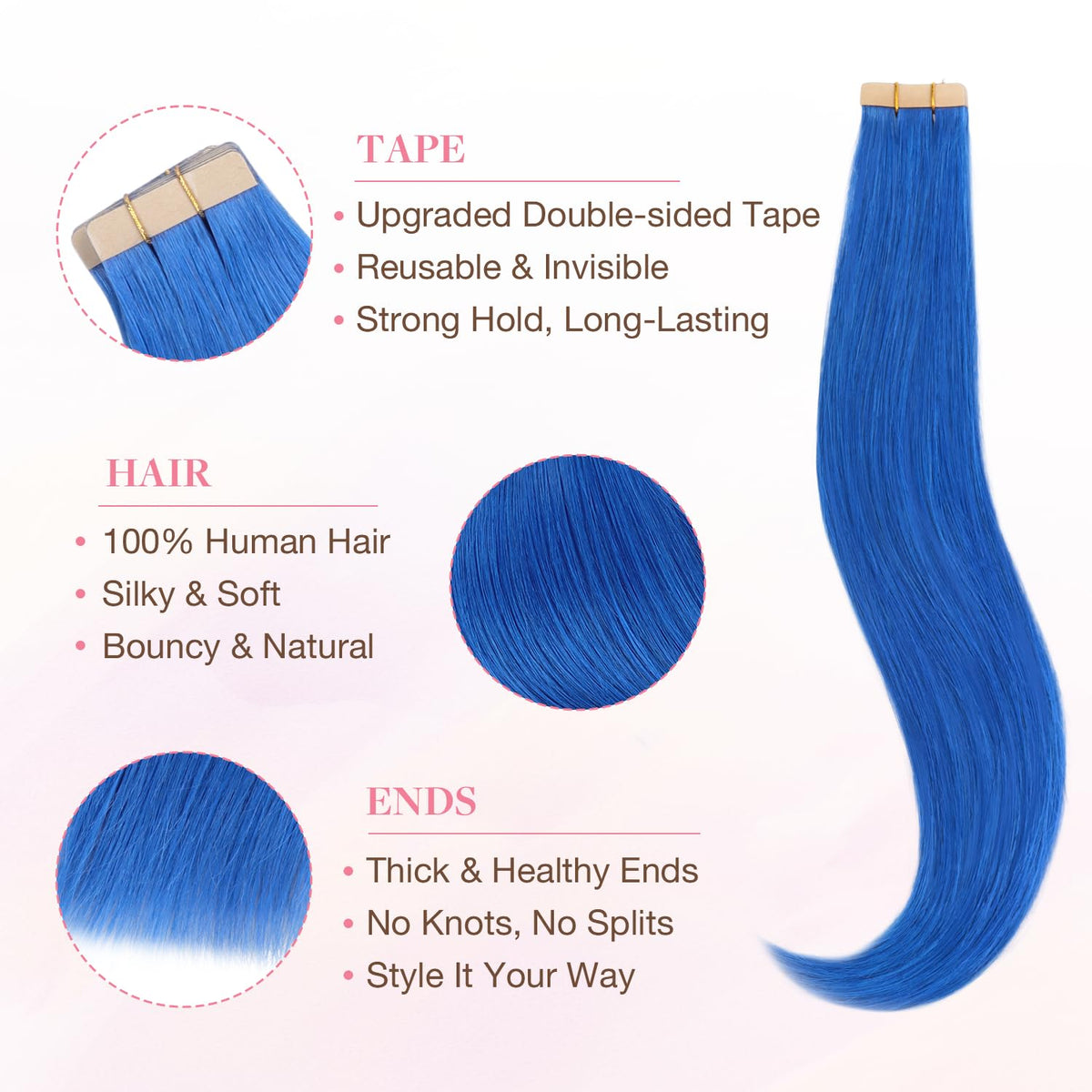 GOO GOO Tape In Hair Extensions 14-inch blue side view