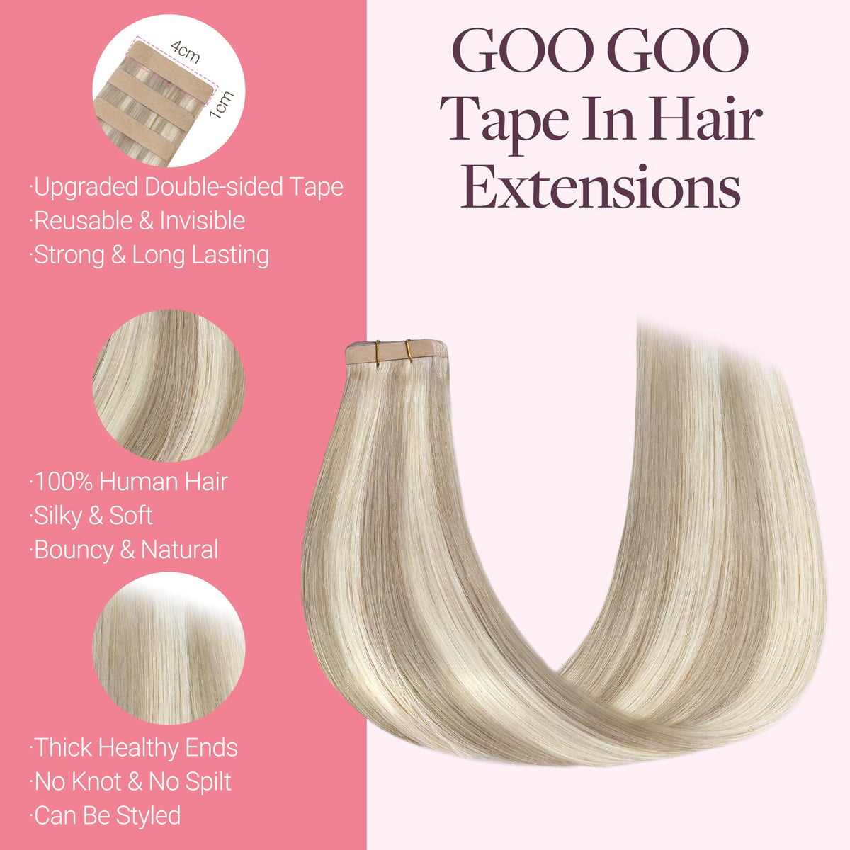 GOO GOO Tape in Hair Extensions 14 inch close-up of hair