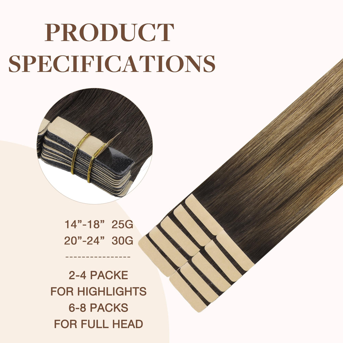 GOO GOO Tape in Hair Extensions 14 inch displayed with hair styling tools