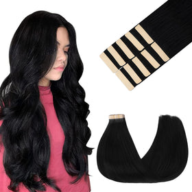 GOO GOO Tape in Hair Extensions 14-inch jet black front view