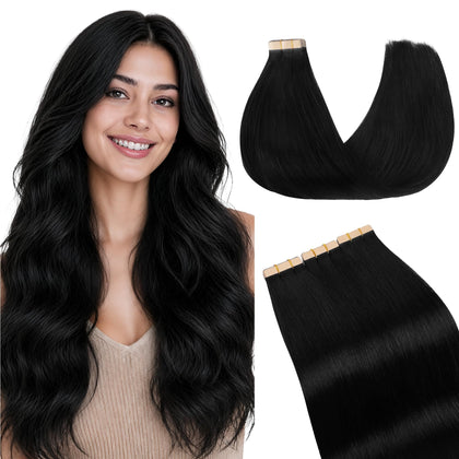 GOO GOO Tape in Hair Extensions 14-inch jet black front view