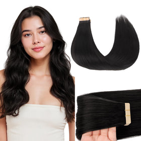 GOO GOO Tape in Hair Extensions 14 inch Natural Black front view