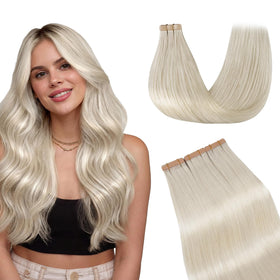 GOO GOO Tape in Hair Extensions 16" 60pcs #60A Platinum Blonde front view