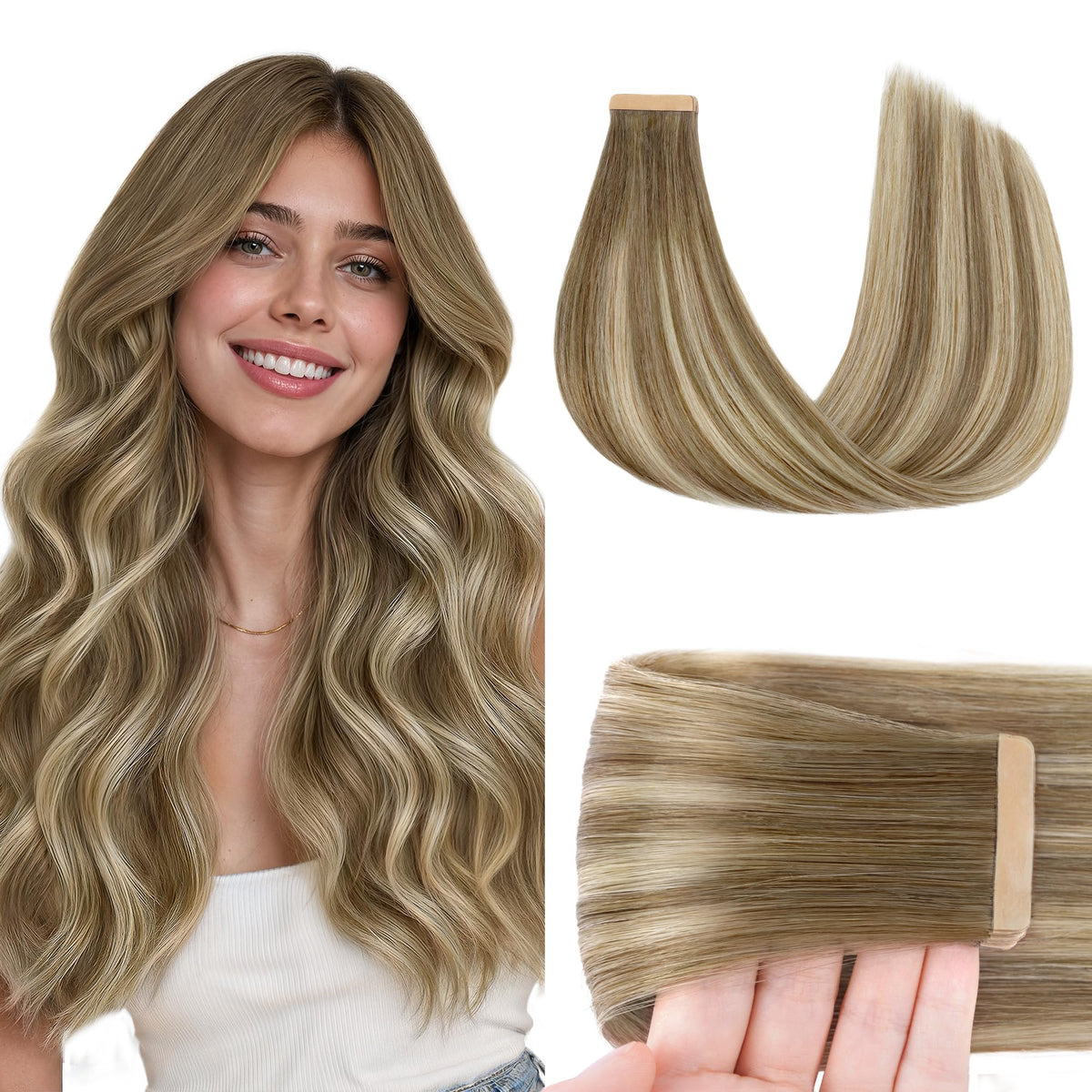 GOO GOO Tape in Hair Extensions 16" in #8E/61/8E front view