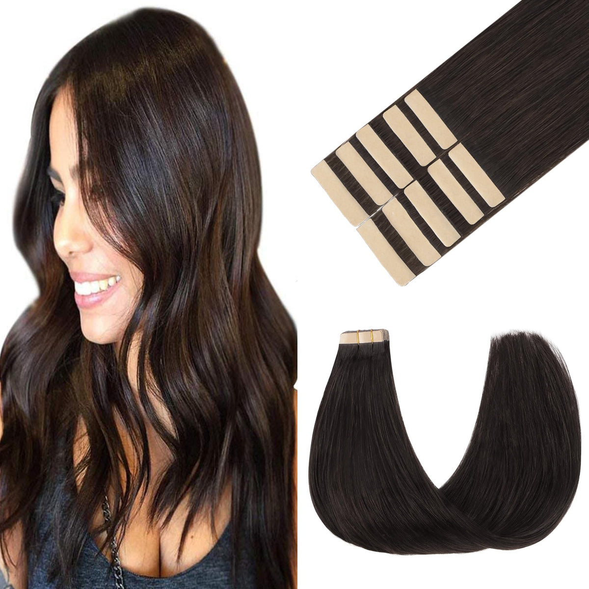 GOO GOO Tape in Hair Extensions 16-inch dark brown front view